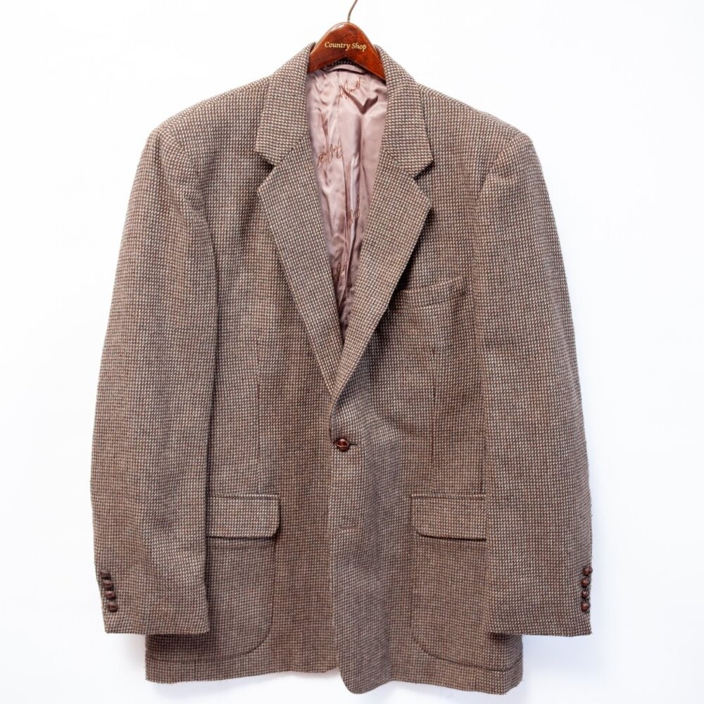 Vintage Joe Namath Brown Birdseye Blazer 44L Mens Sport Coat Classic Wool Blend